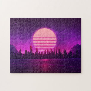 cyberpunk eletronic synthwave scifi pink black jigsaw puzzle