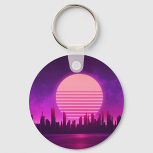 cyberpunk eletronic synthwave scifi pink large key ring