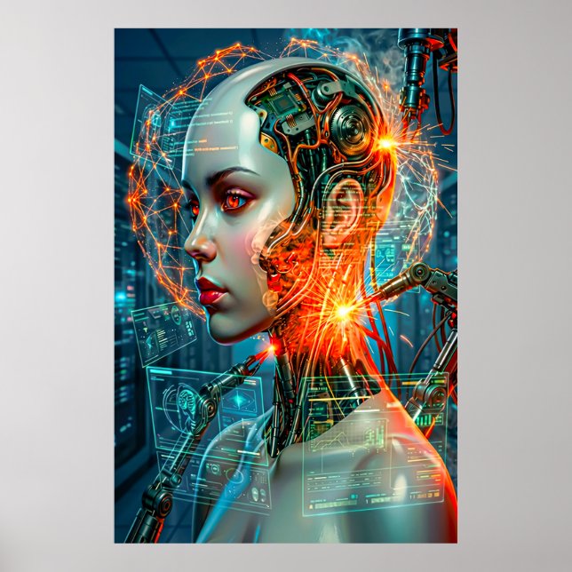 Cyberpunk Female Cyborg Neon Sci-Fi Tech Art Poster (Front)