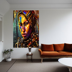 Cyberpunk female warrior   AI Art  Poster