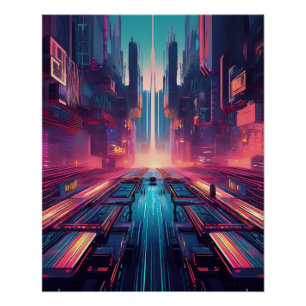 Cyberpunk Futuristic Cityscape – Neon Urban Design Poster