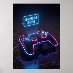 Cyberpunk Gaming Controller Neon “GAMING ZONE Poster