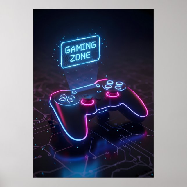 Cyberpunk Gaming Controller Neon “GAMING ZONE Poster (Front)