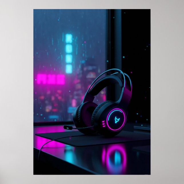 Cyberpunk Gaming Headset Poster (Front)
