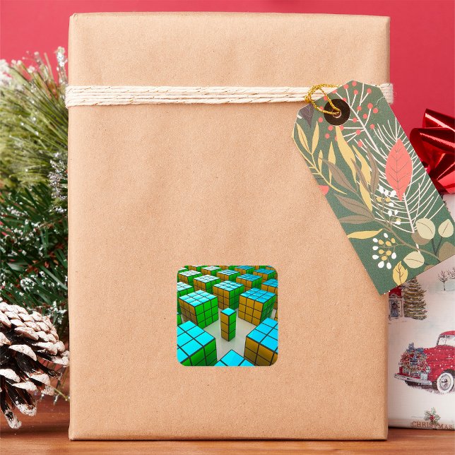 Cyberpunk Geometric Puzzle Square Sticker (Creator Uploaded)