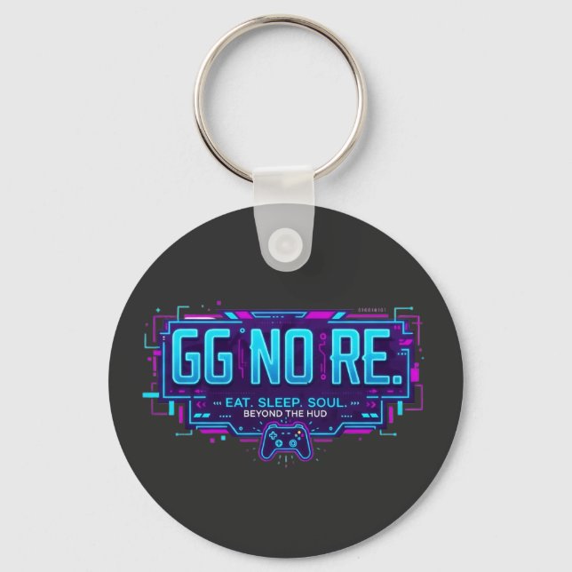​Cyberpunk GG NO RE Gaming Aesthetic - Neon Gamer  Key Ring (Front)