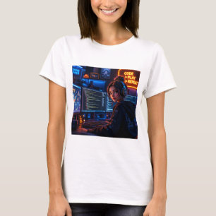 Cyberpunk Girl Coder T-Shirt - Neon Gaming Aesthet