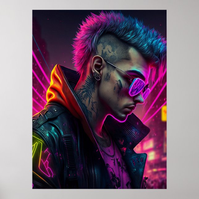 Cyberpunk girl in neon city poster (Front)