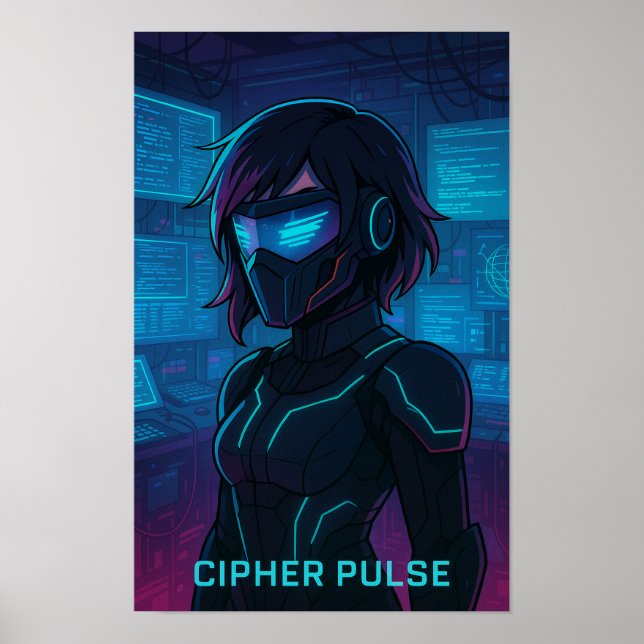 Cyberpunk Hacker Anime Girl Poster (Front)