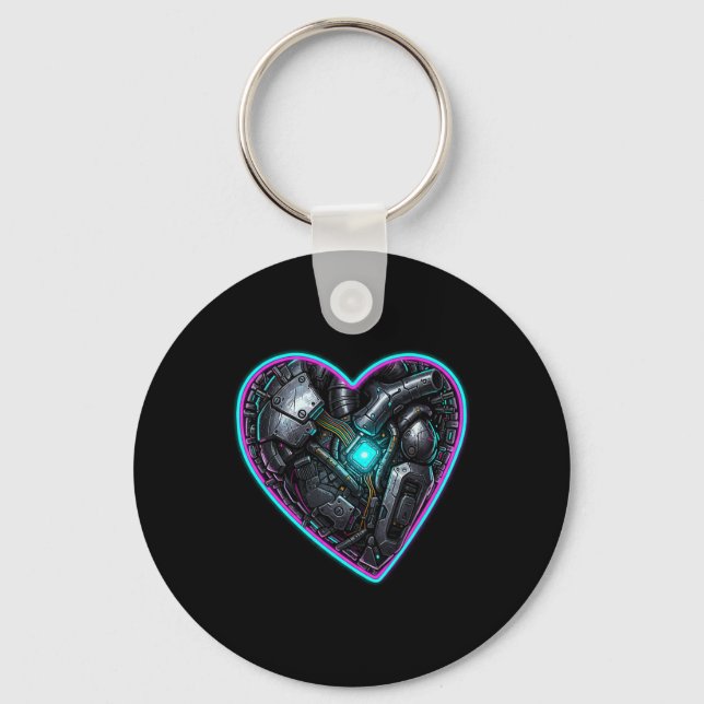 Cyberpunk Heart Valentine Pulse  Key Ring (Front)