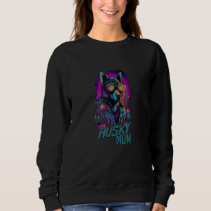 Cyberpunk Husky Loving Moms Futuristic Husky With Sweatshirt