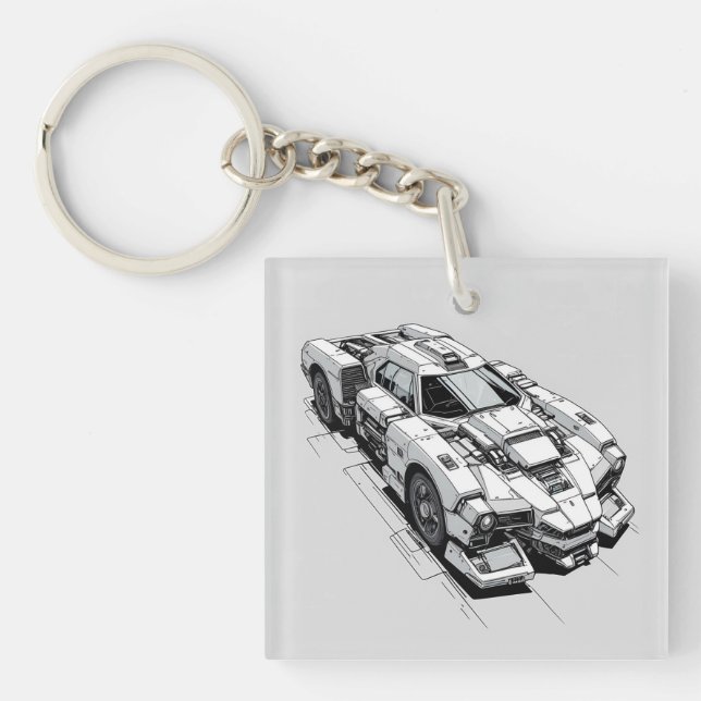 Cyberpunk Ink Car Illustration  Key Ring (Front)