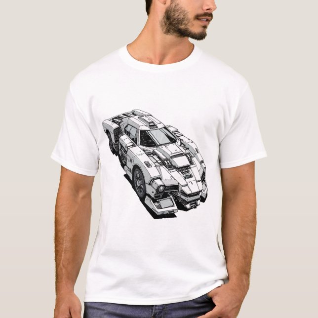 Cyberpunk Ink Drawing of Futuristic Car T-Shirt (Front)