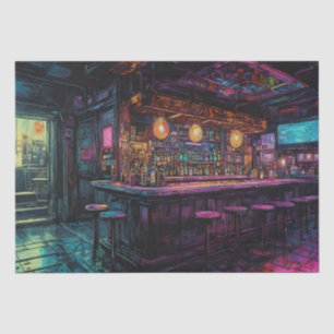Cyberpunk Ink Painting of a Bar Tissue Paper