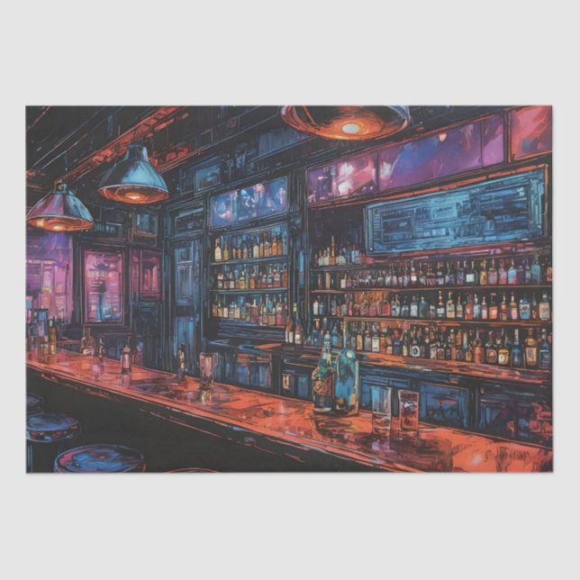 Cyberpunk Ink Painting of a Bar Tissue Paper (Front)