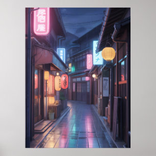Cyberpunk Japan Street Neon Cityscape Anime modern Poster