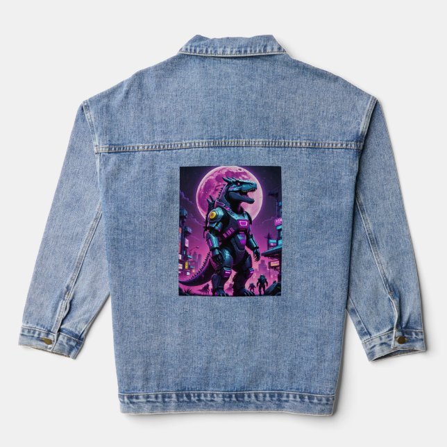 Cyberpunk Mecha Dino Moonlight Tee Denim Jacket (Back)