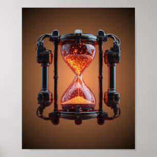 Cyberpunk Mecha Hourglass Neon Gaming Poster