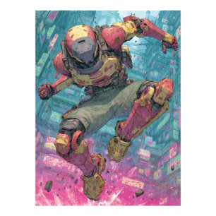 Cyberpunk Mecha Pilot Leap Neon City Action Art Photo Print