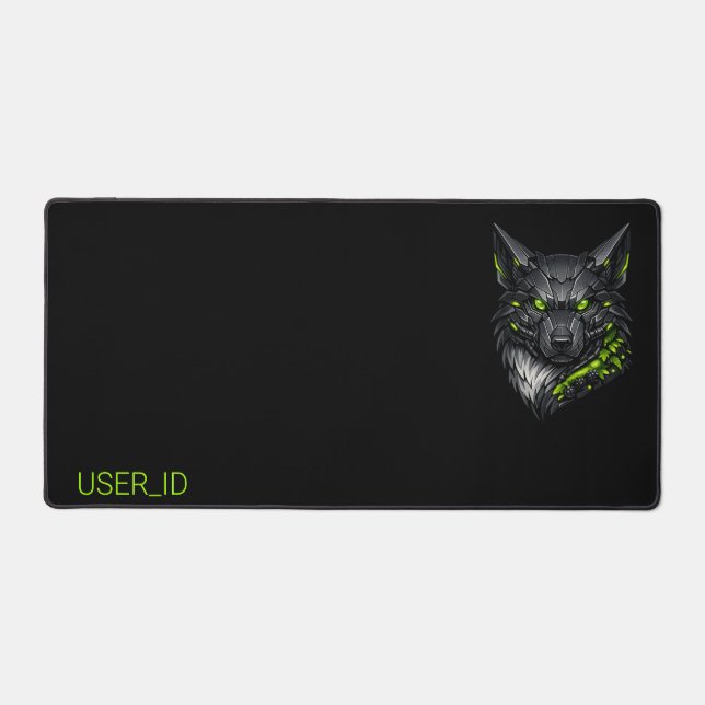 Cyberpunk Mecha Wolf Custom User ID Large Gaming Desk Mat (Front)
