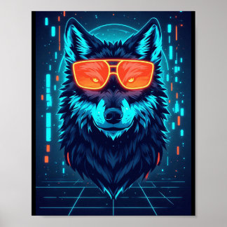 Cyberpunk Neon Alpha Wolf Portrait Gaming Wall Art