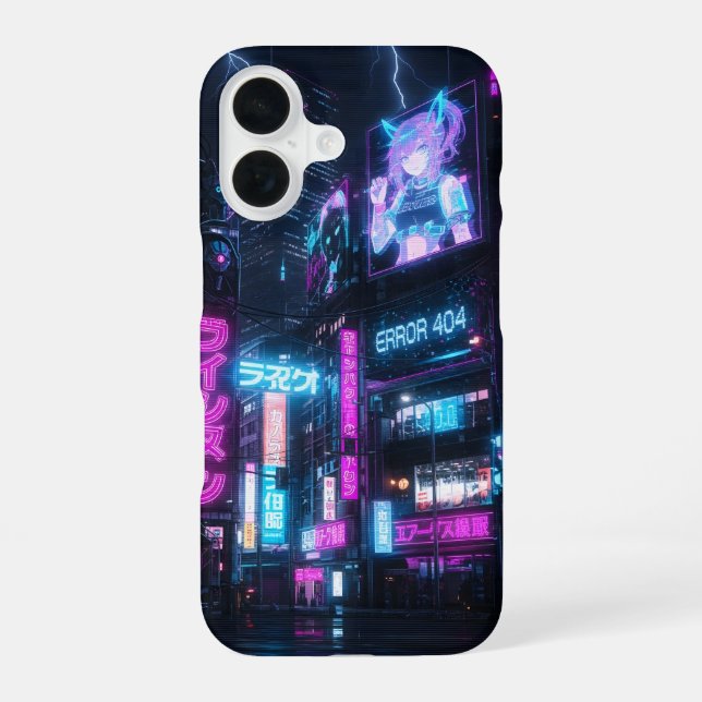 Cyberpunk Neon Anime Girl Glitch Phone Case (Back)