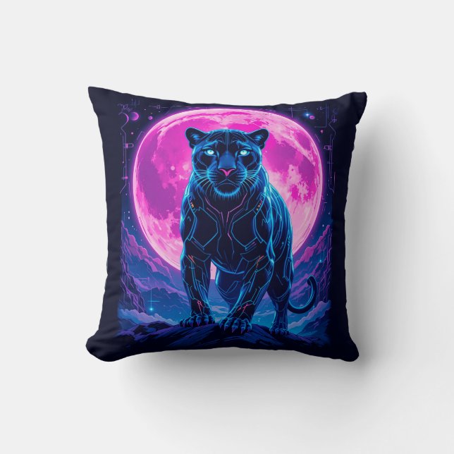 Cyberpunk Neon Black Panther Cushion (Front)