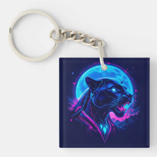 Cyberpunk Neon Black Panther Key Ring