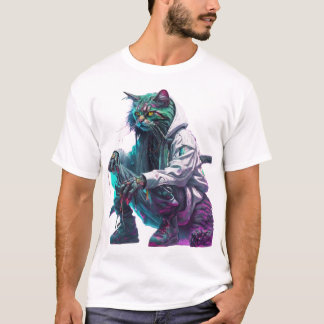 Cyberpunk Neon Cat in Urban Streetwear T-Shirt