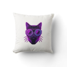 Cyberpunk Neon Cat Throw Pillow - Futuristic Aesth