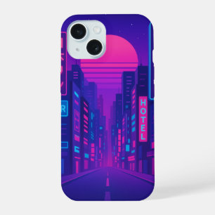 Cyberpunk Neon City iPhone 15 Case – Vaporwave Sty