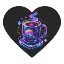 Cyberpunk Neon Coffee Cup Aesthetic Round Sticker