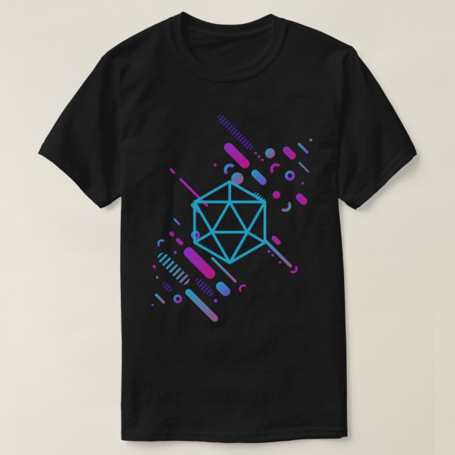Cyberpunk Neon D20 Dice Tabletop RPG T-Shirt (Design Front)