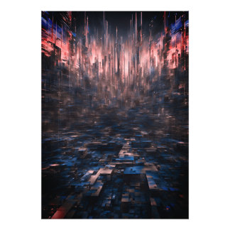 Cyberpunk Neon Data Stream Abstract Digital Matrix Photo Print