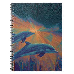 Cyberpunk Neon Dolphins Cityscape Notebook