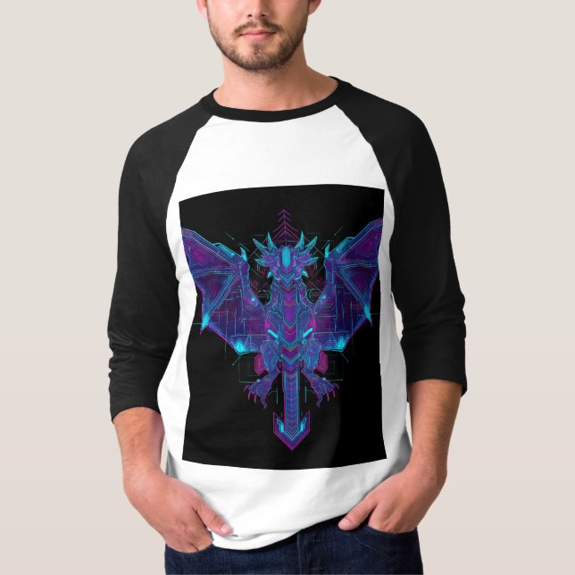 Cyberpunk Neon Dragon – Futuristic Geometric Stree T-Shirt (Front)