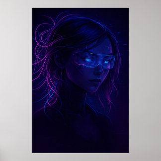 Cyberpunk Neon Girl Portrait – Futuristic Sci-Fi Poster