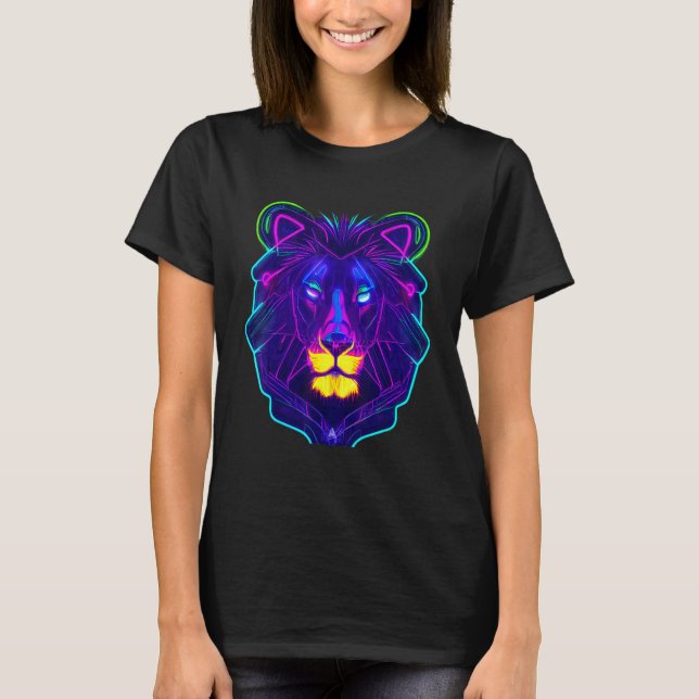 Cyberpunk Neon Light Leon Unique Animal King Colou T-Shirt (Front)