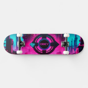 Cyberpunk Neon Obey Streetwear Sci-Fi City Skateboard