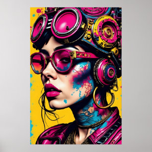 Cyberpunk Neon Rebel – Futuristic Streetwear Art P Poster