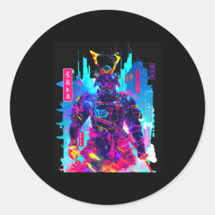 Cyberpunk neon samurai japanese art  classic round sticker