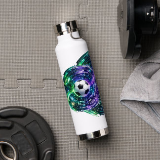 Cyberpunk Neon SciFi Soccer Ball Water Bottle
