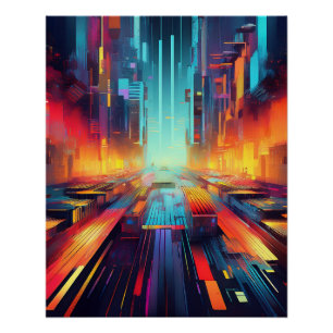 Cyberpunk Neon Street – Futuristic Sci-Fi City Art Poster