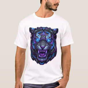 Cyberpunk Neon Tiger Head Cyborg Mech Robot Beast T-Shirt