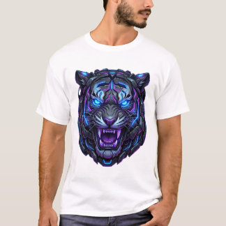 Cyberpunk Neon Tiger Head Cyborg Mech Robot Beast T-Shirt