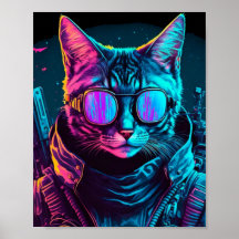 Cyberpunk neon twilight cat