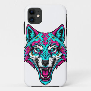 Cyberpunk Neon Wolf - Synthwave Robotic Animal iPhone 11 Case