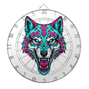 Cyberpunk Neon Wolf - Synthwave Robotic Animal Dartboard