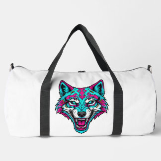Cyberpunk Neon Wolf - Synthwave Robotic Animal Duffle Bag