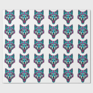 Cyberpunk Neon Wolf - Synthwave Robotic Animal Wrapping Paper